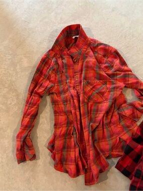Women's Red Plaid Button-Up Shirt